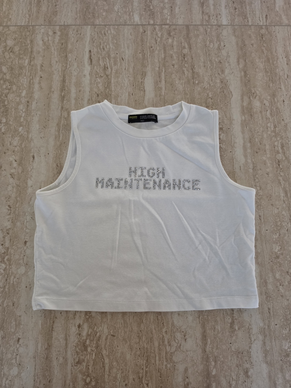 Finesse White Rhinestone Cropped Tank Top